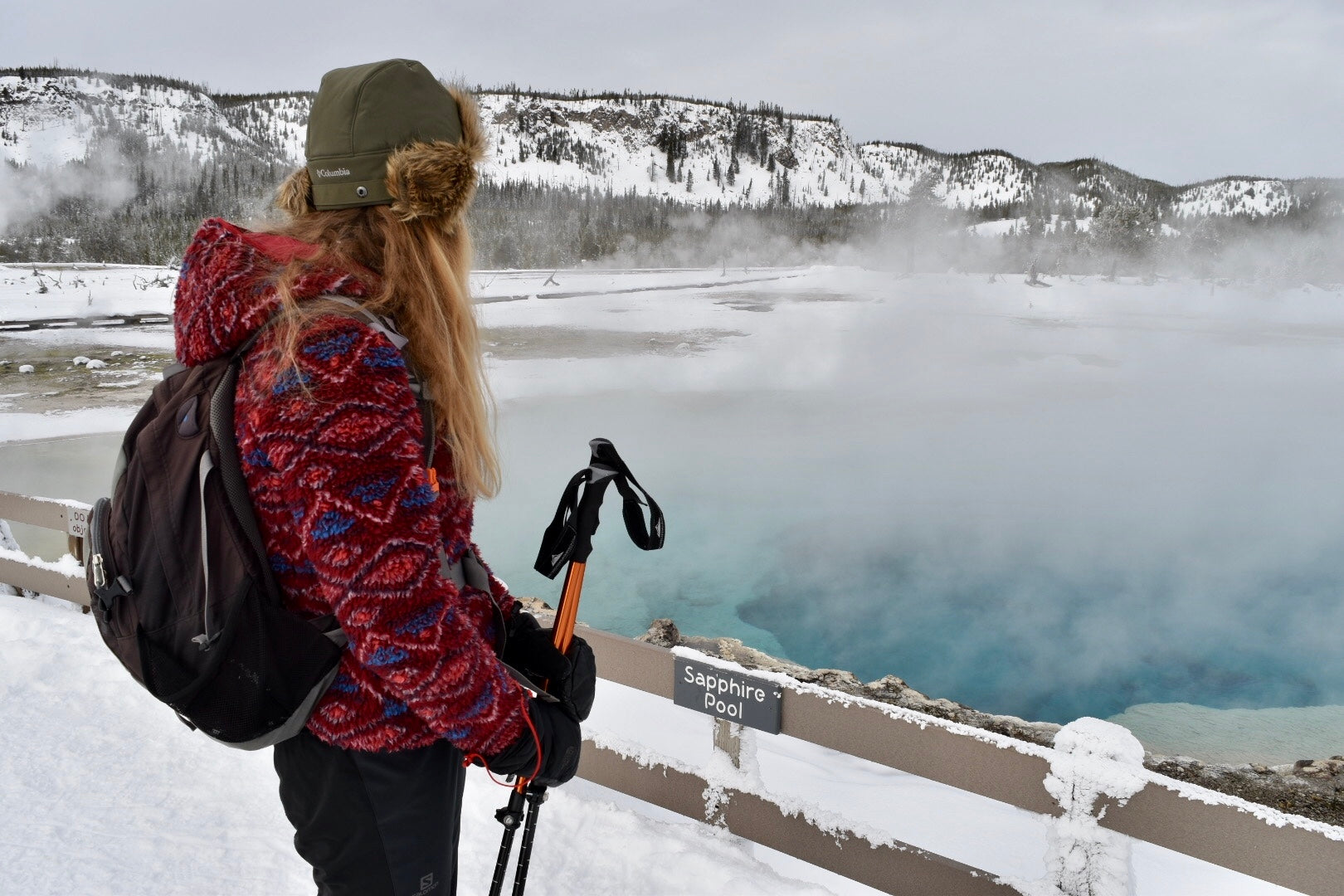 looking into the deep blue of Saphire Pool in Yellowstone National Park