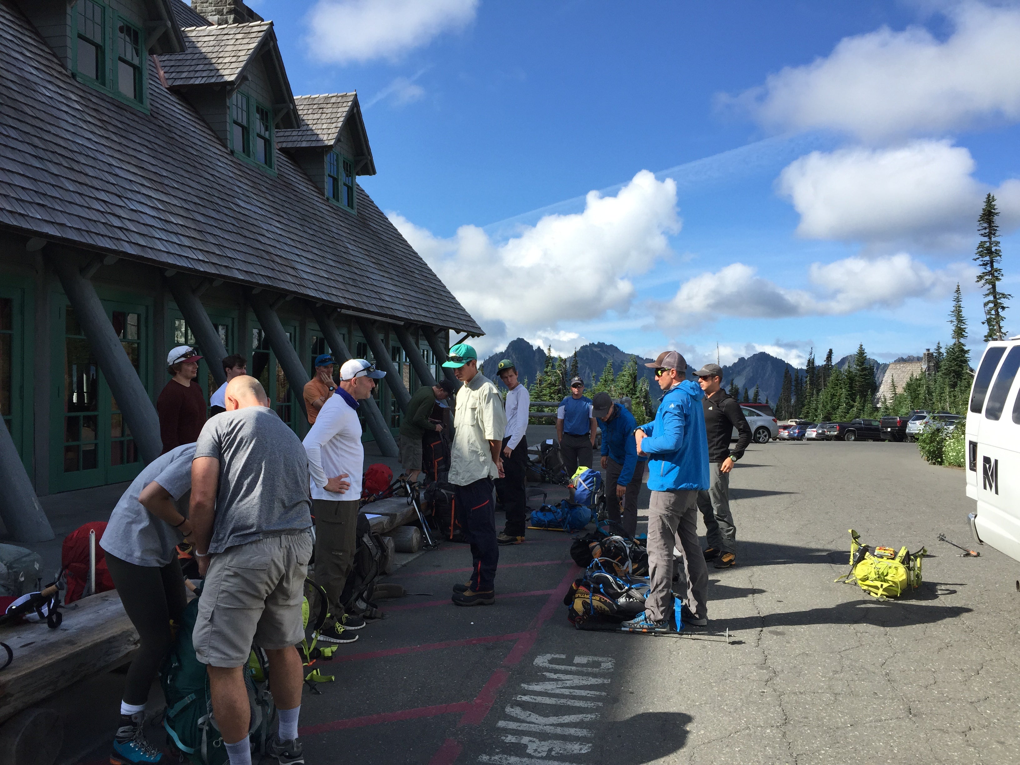 people preparing for a hike