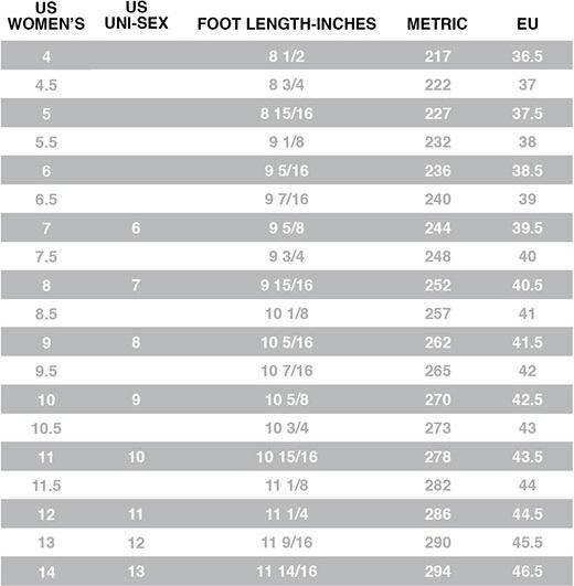 boots size chart