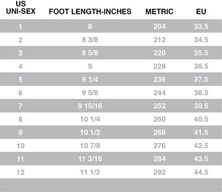 Atom Skates Quad Boot Sizing Charts