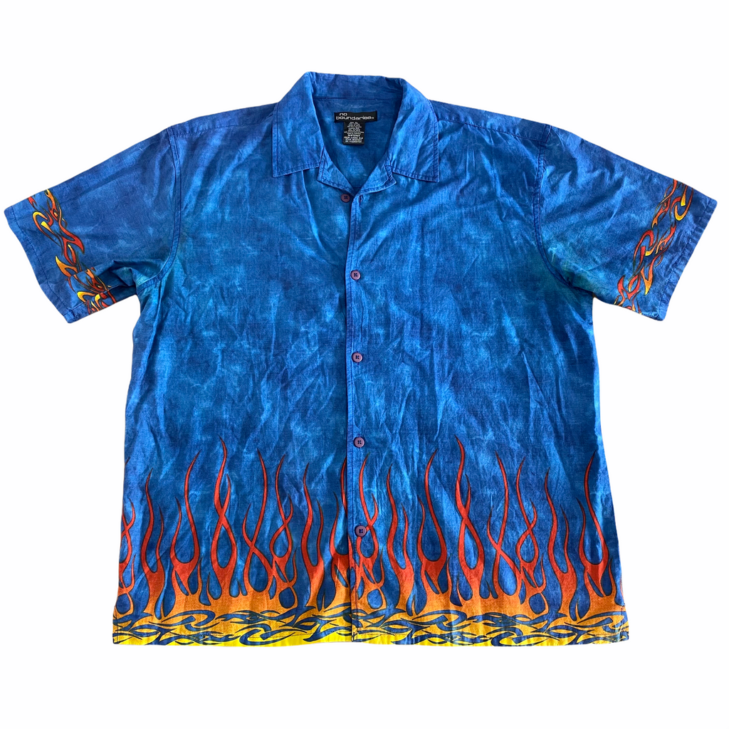 Vintage No Boundaries Flame Fire Button Up Shirt 90s Y2k Men's
