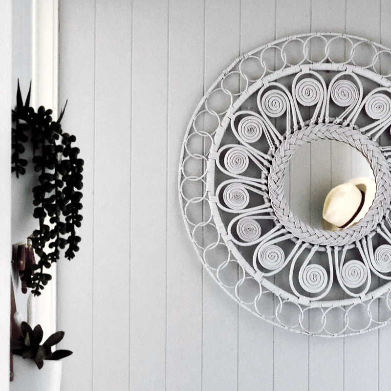 White Decorative Round Rattan Mirror - Paradise Living Co.