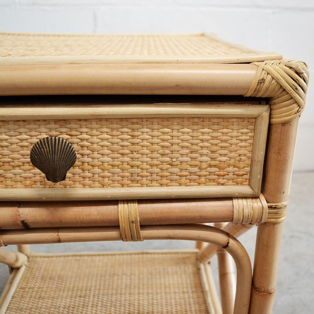 Square Rattan + Drawer Side Table