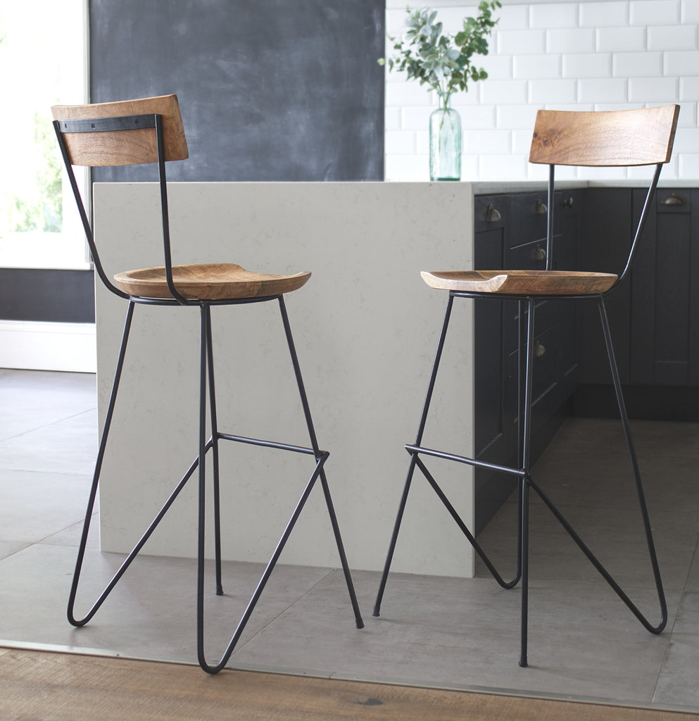 Featured image of post Industrial Bar Stools With Back - Solid wood seat with durable powder coated metal frame.