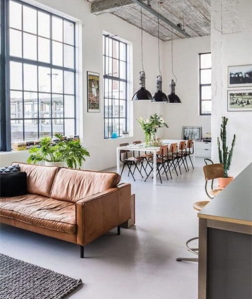 Industrial tan sofa