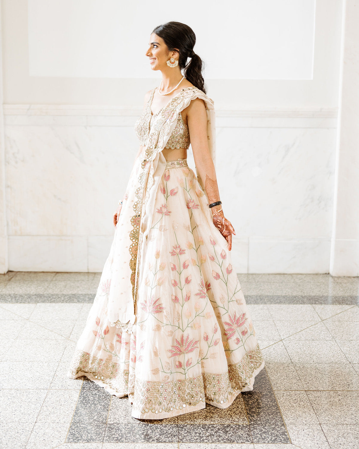 Shaheen Gilani in the Cream Lehenga Set by Arpita Mehta at KYNAH