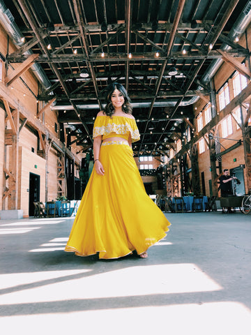 Off Shoulder Yellow Lengha 