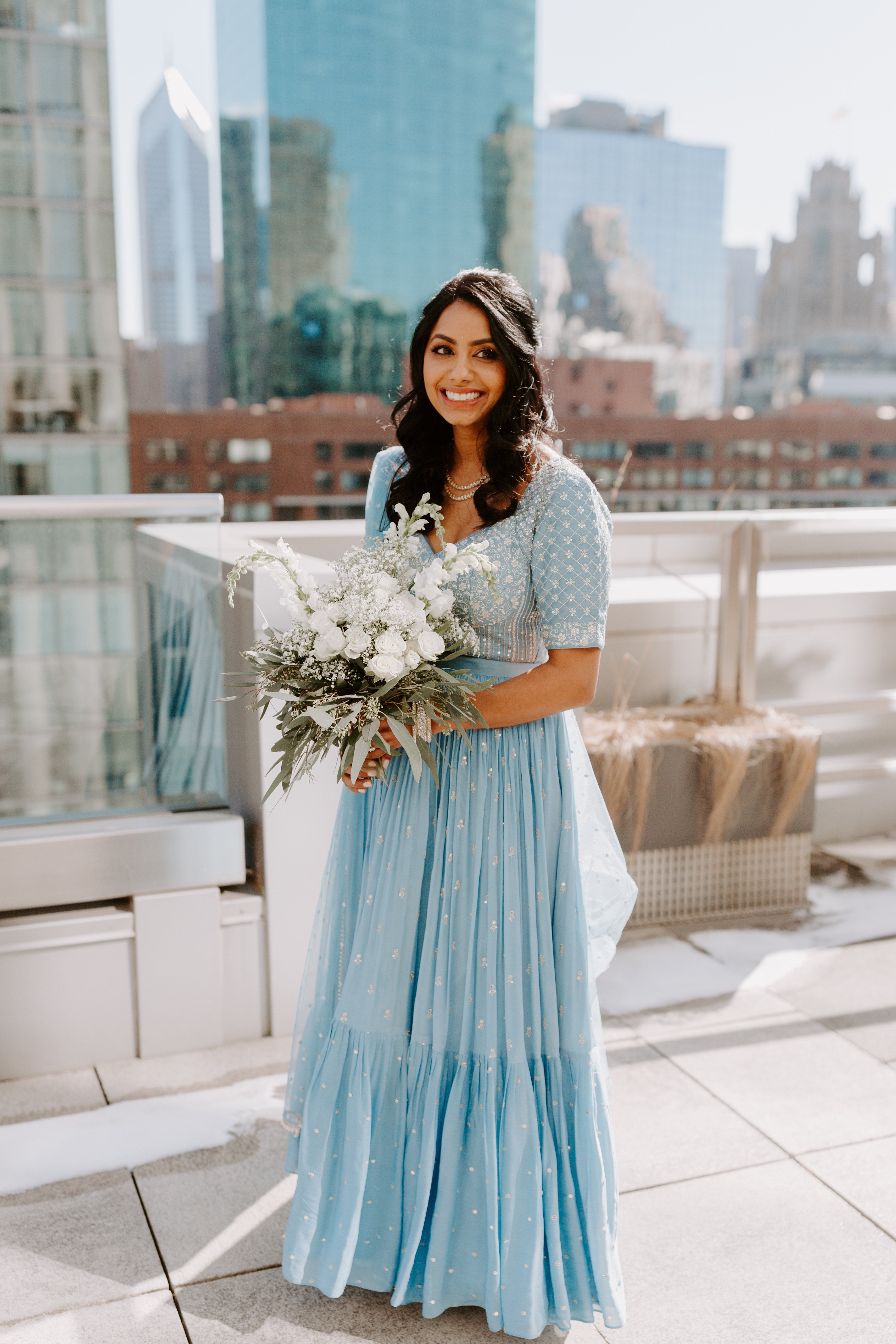 Medha Sataluri in Chamee and Palak's Blue Mirror Isabella Lehenga