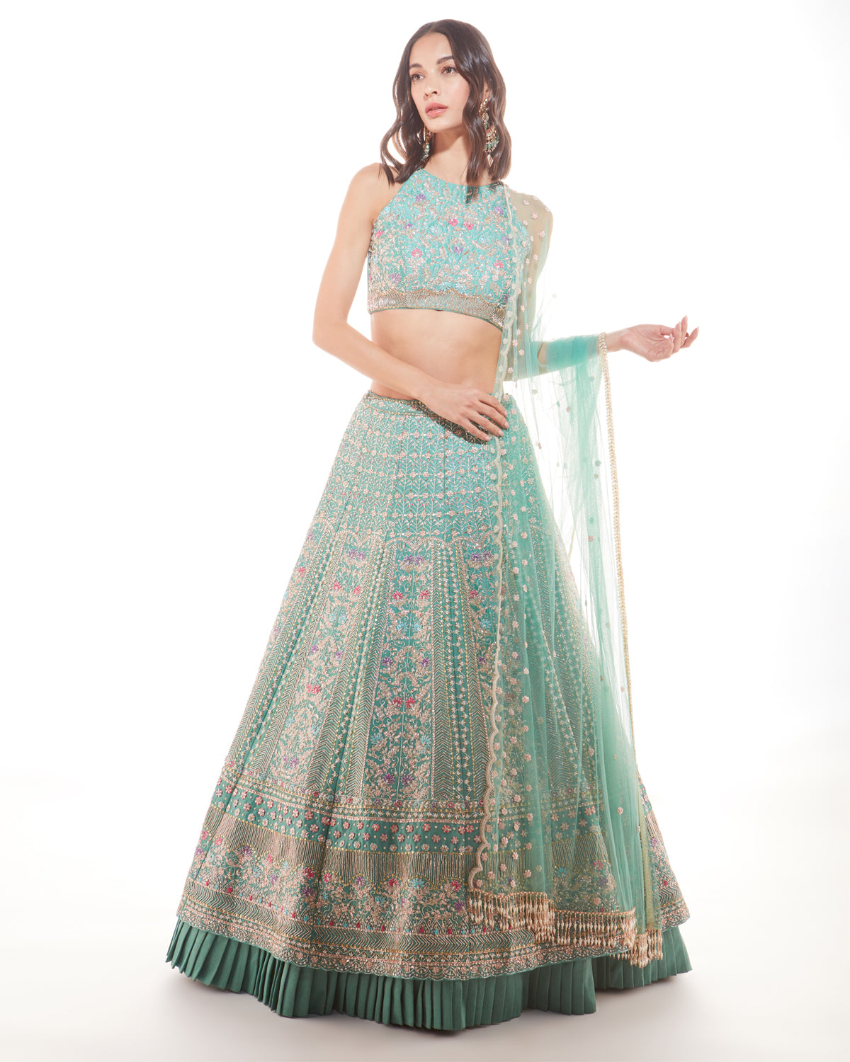 Deep Green Halter Lehenga  Chamee and Palak – KYNAH