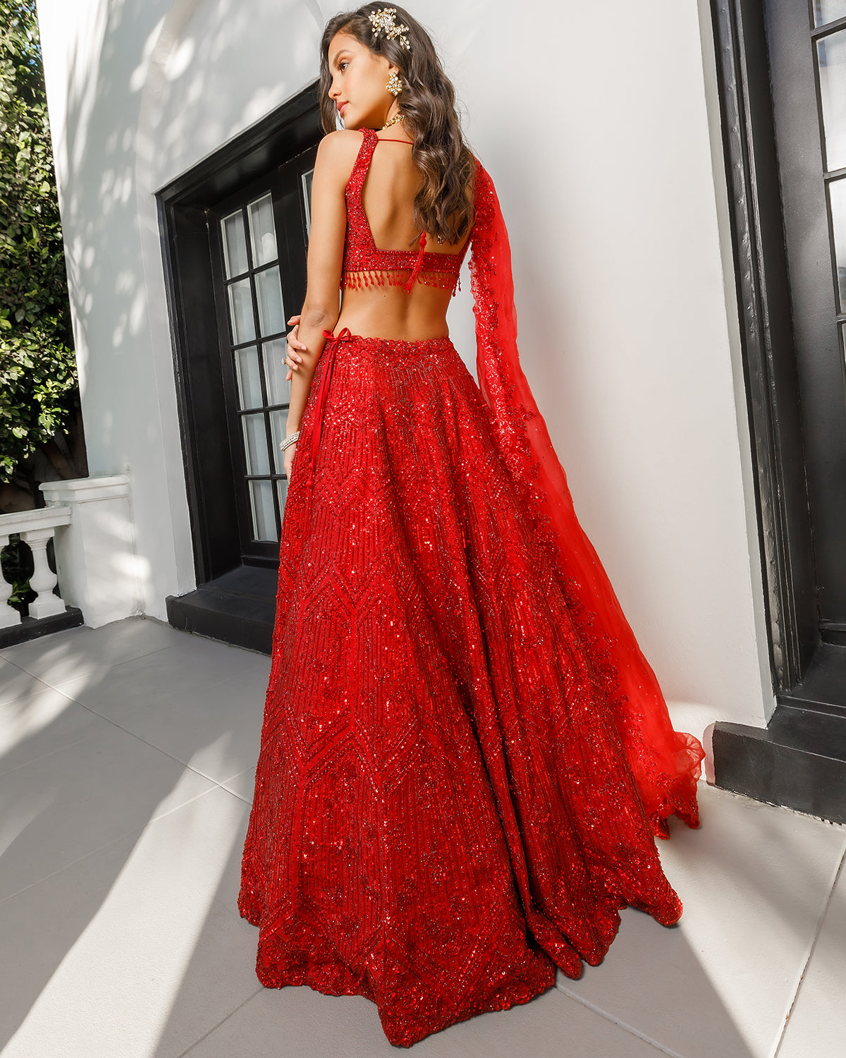 Ruby Red Glam Lehenga Custom Indian Bridal Wear 
