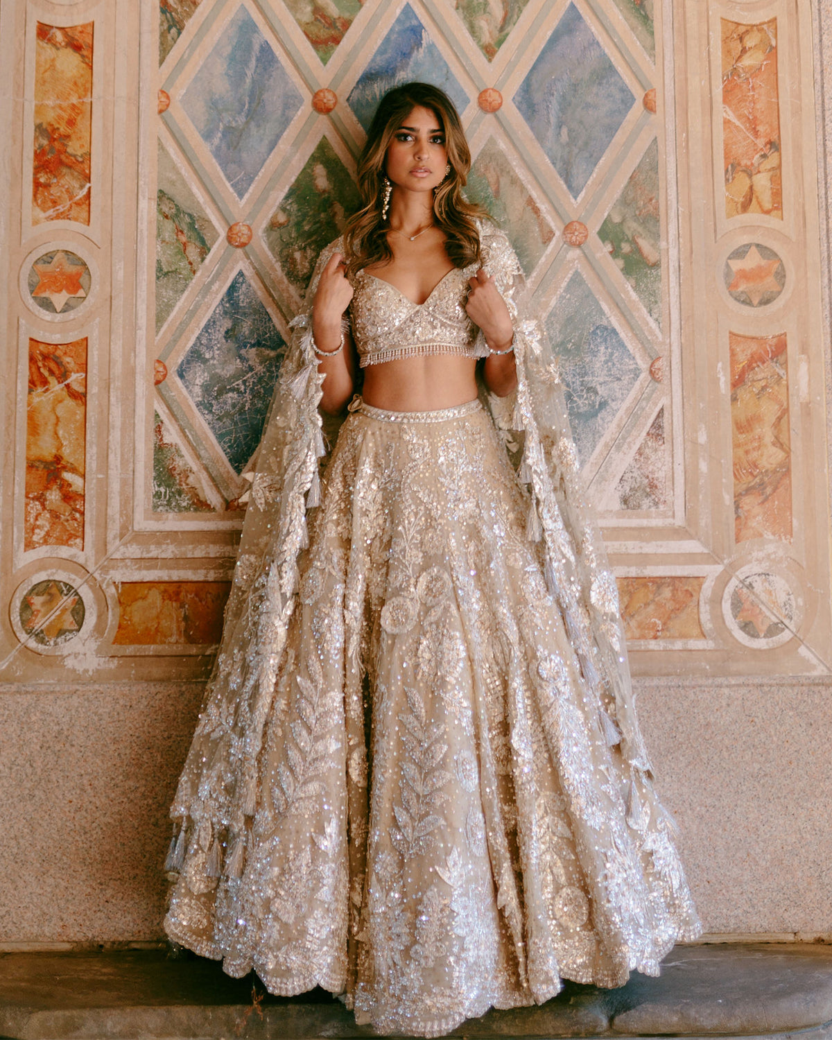 Aisha Rawji Moss Green Sequin Bridal Lehenga