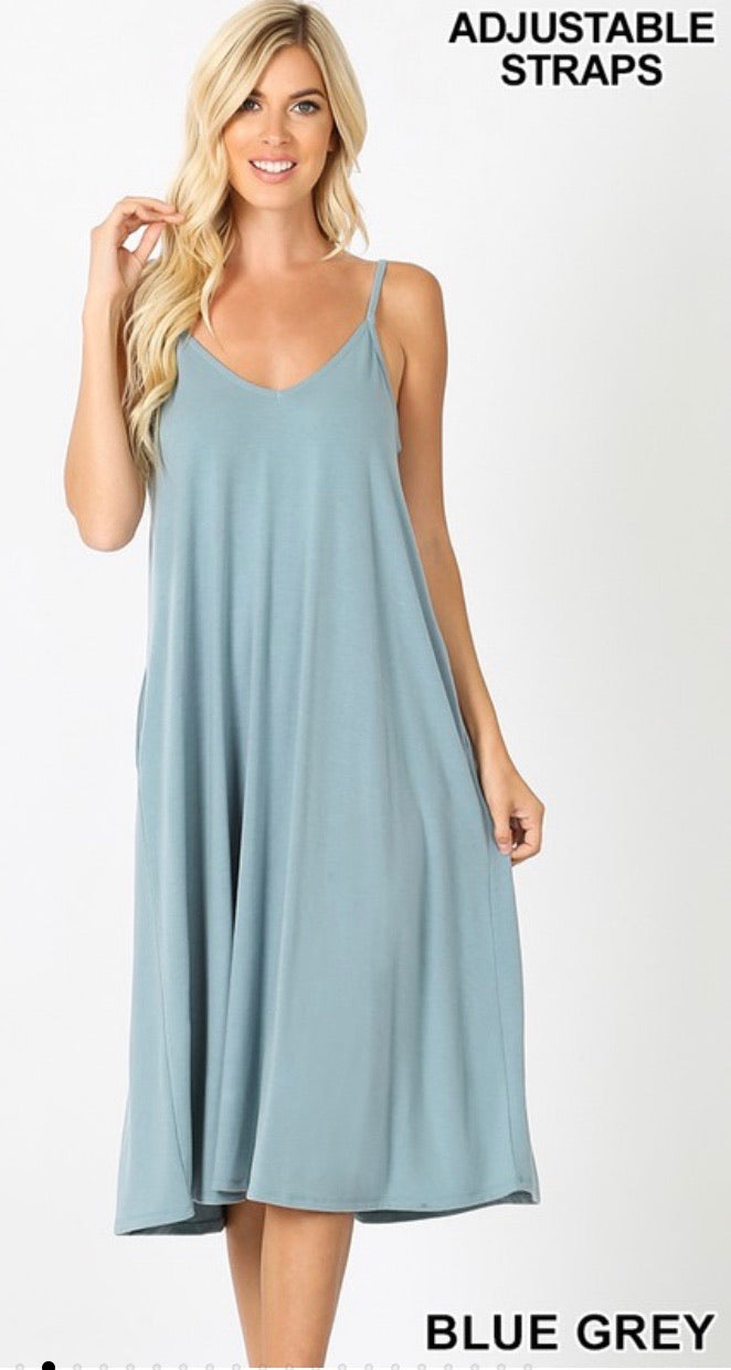 blue grey midi dress