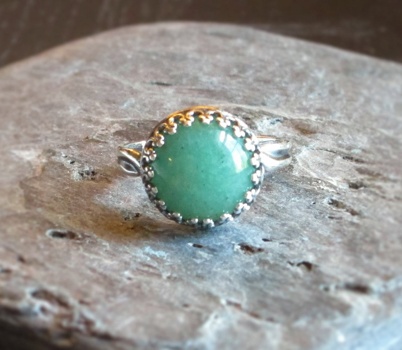 Silver green aventurine ring