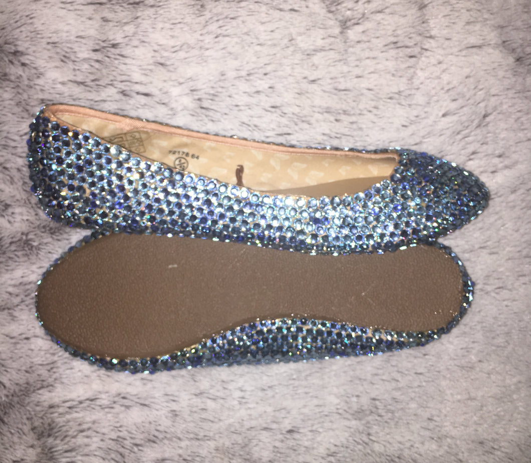 Bedazzled Ballet Flats In Nude With Light Sapphire Blue Crystals ...