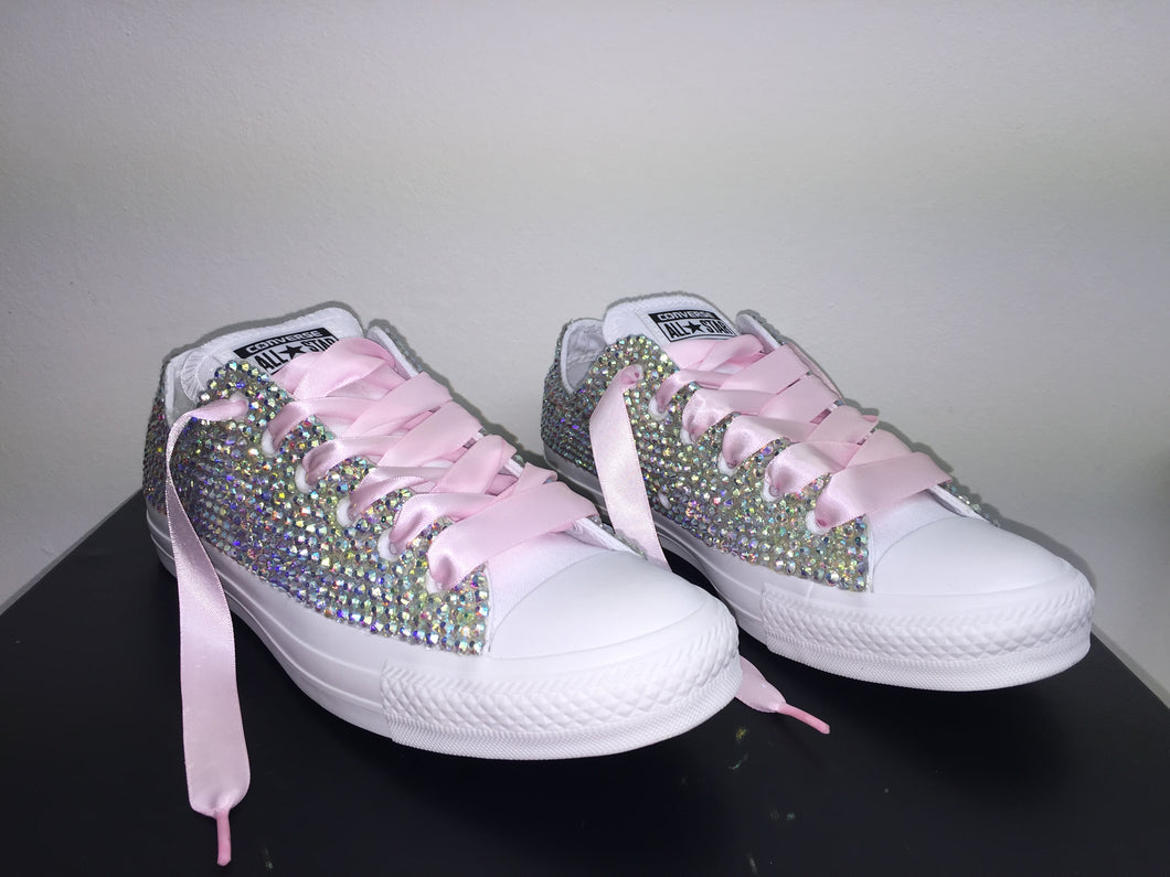 pink converse with ribbon laces