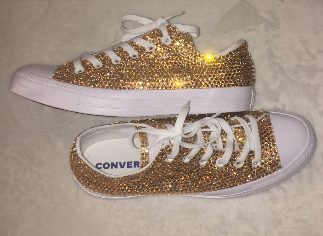 All Star Mono White Converse With Champagne Gold Diamonds With Ivory ...