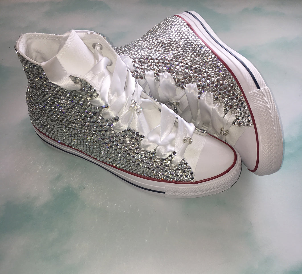 converse with ribbon laces and diamonds