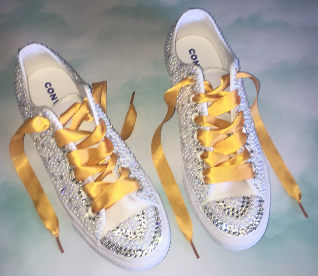 converse with ribbon laces and diamonds