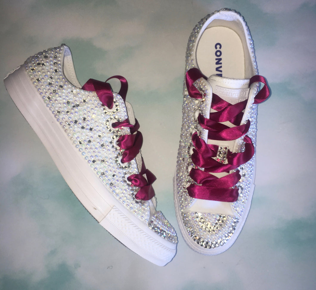 converse with ribbon laces and diamonds