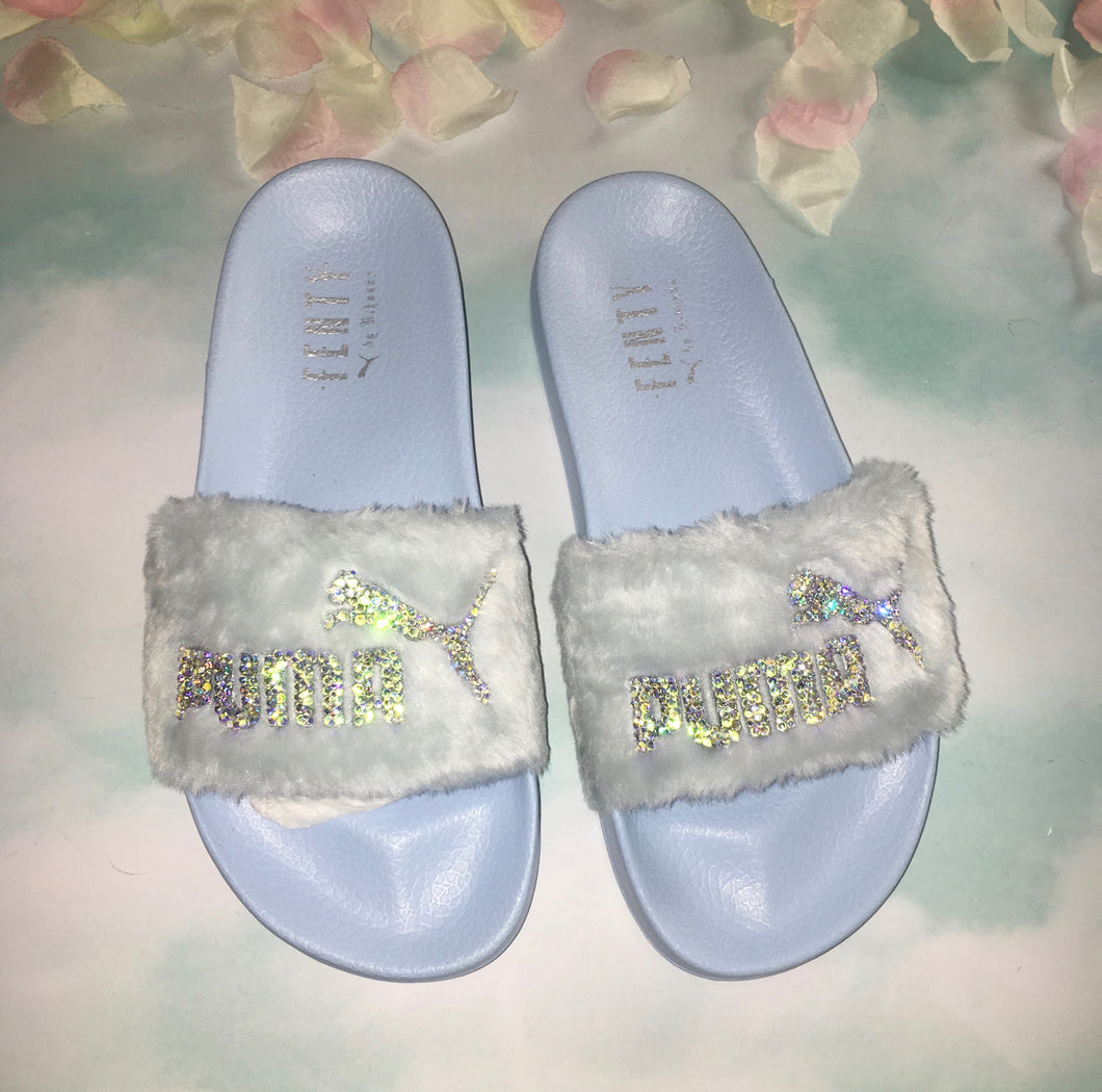 blue fenty slides