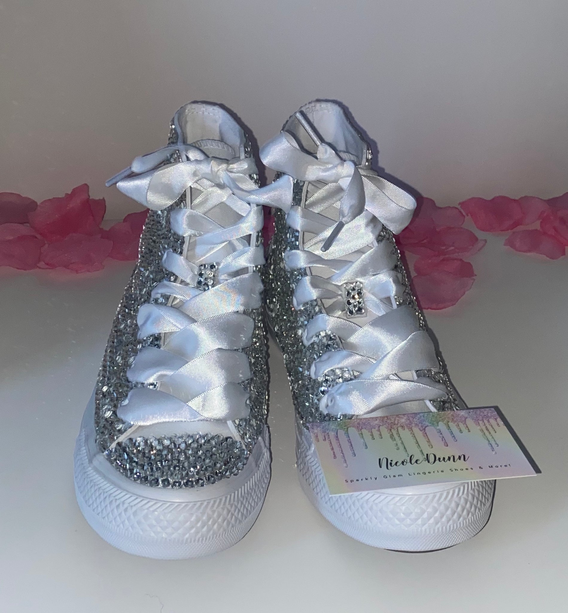 All Star Mono White High Top Style Converse With Crystal Diamonds & Ri ...