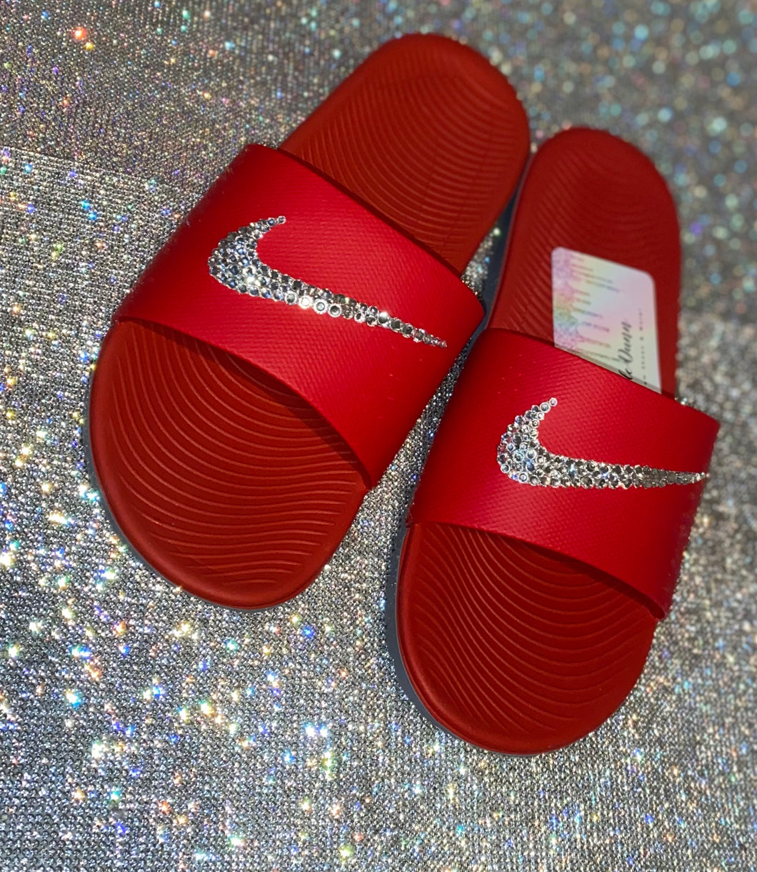 tener a pesar de Afirmar Bedazzled Crystal Nike KAWA Slides In Red – CBN Shoes | Sneakers