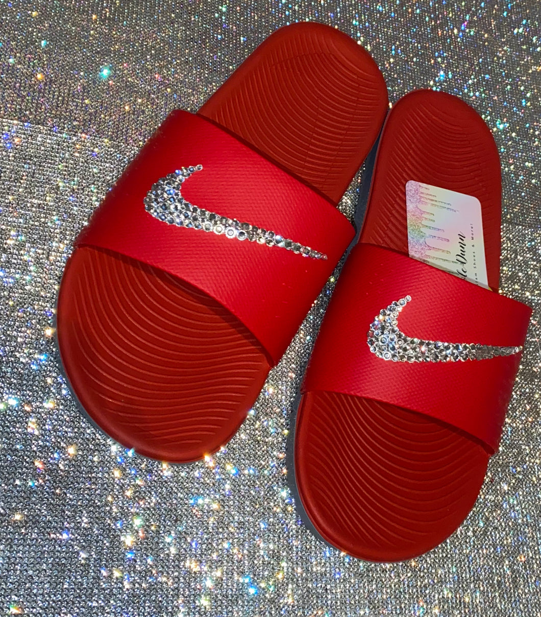ufuldstændig Eller Mand Bedazzled Crystal Nike KAWA Slides In Red – CBN Shoes | Sneakers