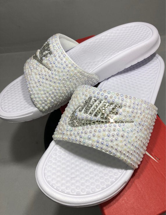 Diamonds \u0026 Pearls Nike Slides In White 