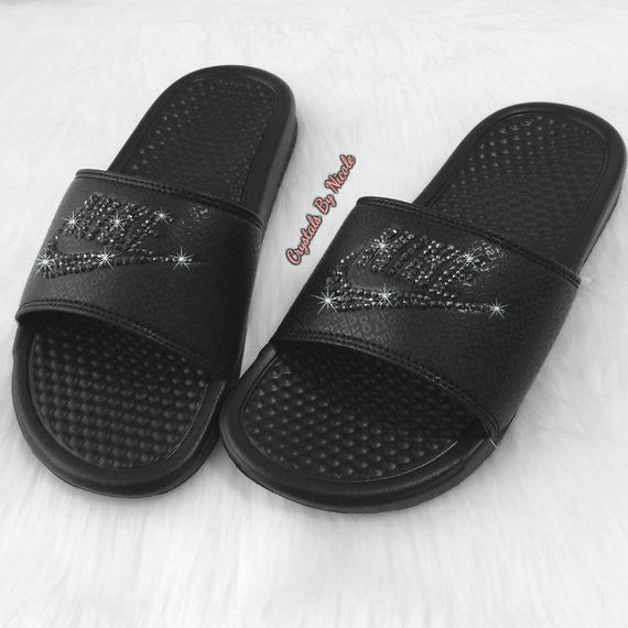 nike slides black on black