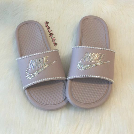 nike slides gold tick