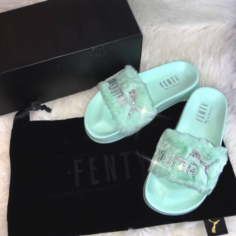 Swarovski Crystal Fenty Led Cat Slides 