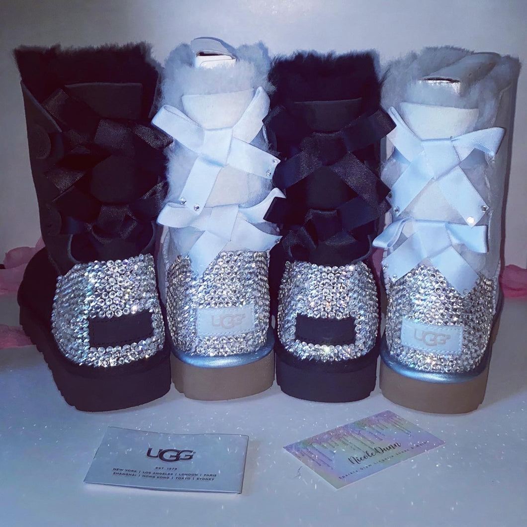 Baby Blue UGG Bailey Bow Short Boots With Swarovski Crystals – Crystals ...