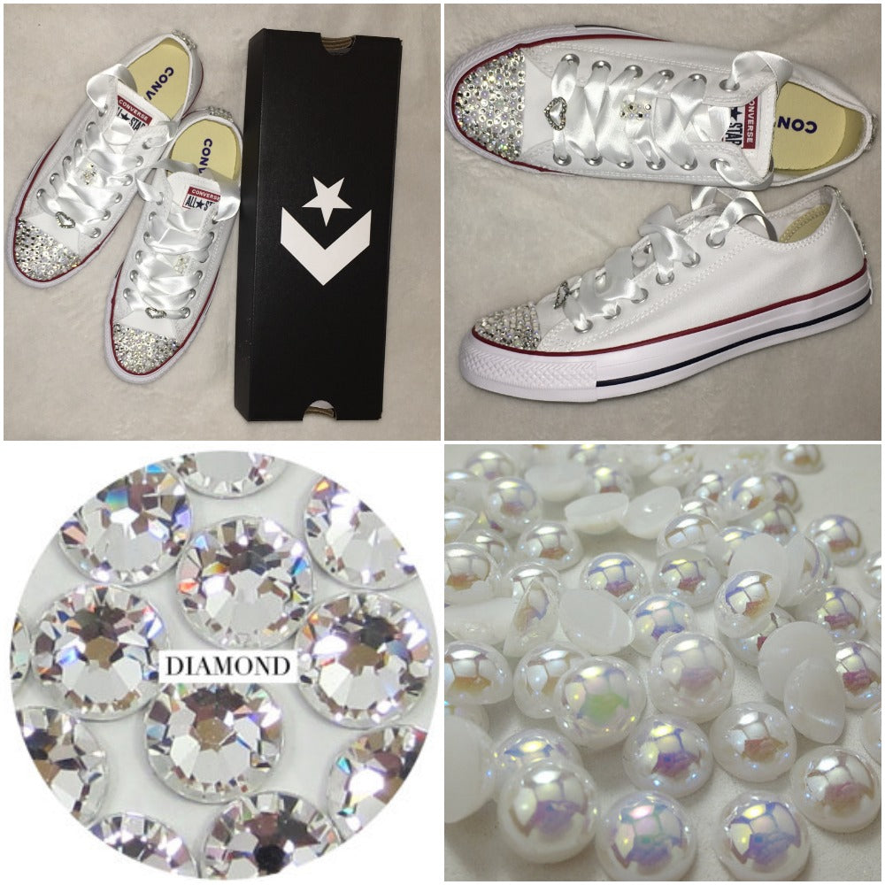 converse with ribbon laces and diamonds