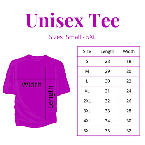 I Am Unique Unisex Size Chart