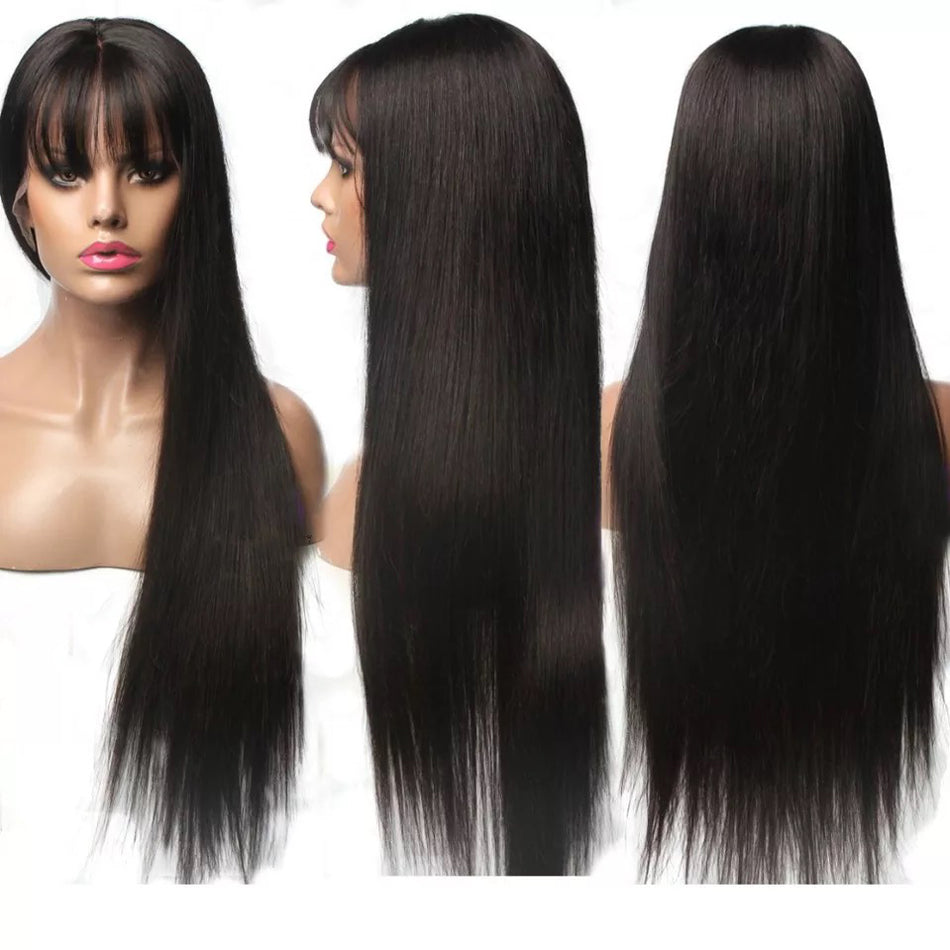 Straight Virgin Human Hair Wig With Bangs 200 Density Naomi Inspired Wowigshair 