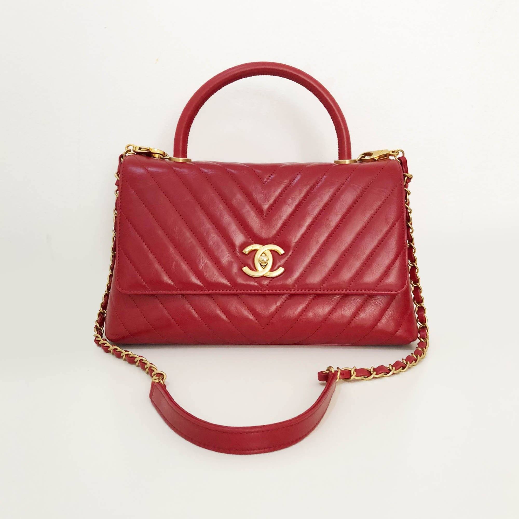 Chanel Aged Calfskin Chevron Quilted Coco Top Handle Bag – Garderobe