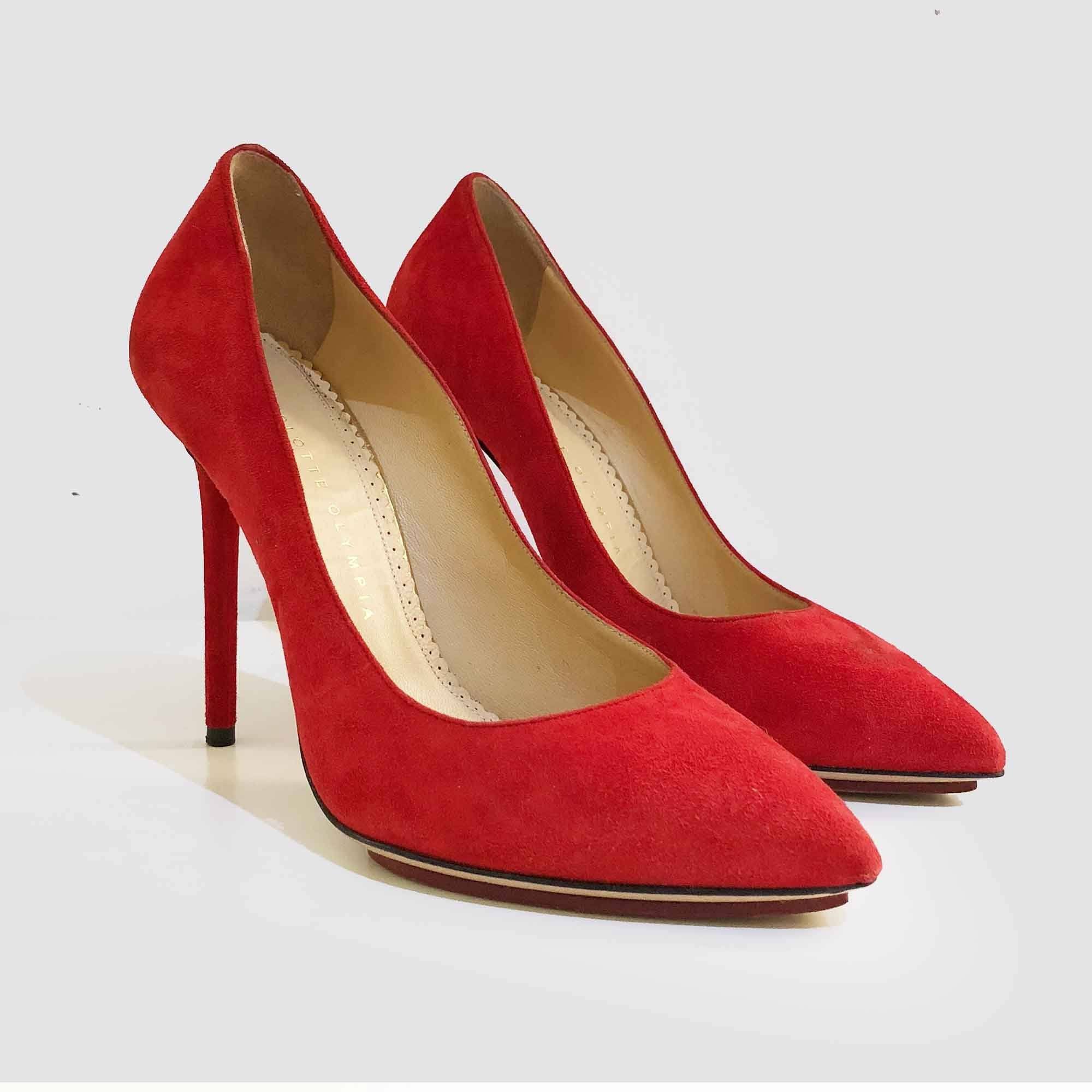 Charlotte Olympia Red Suede Pumps 