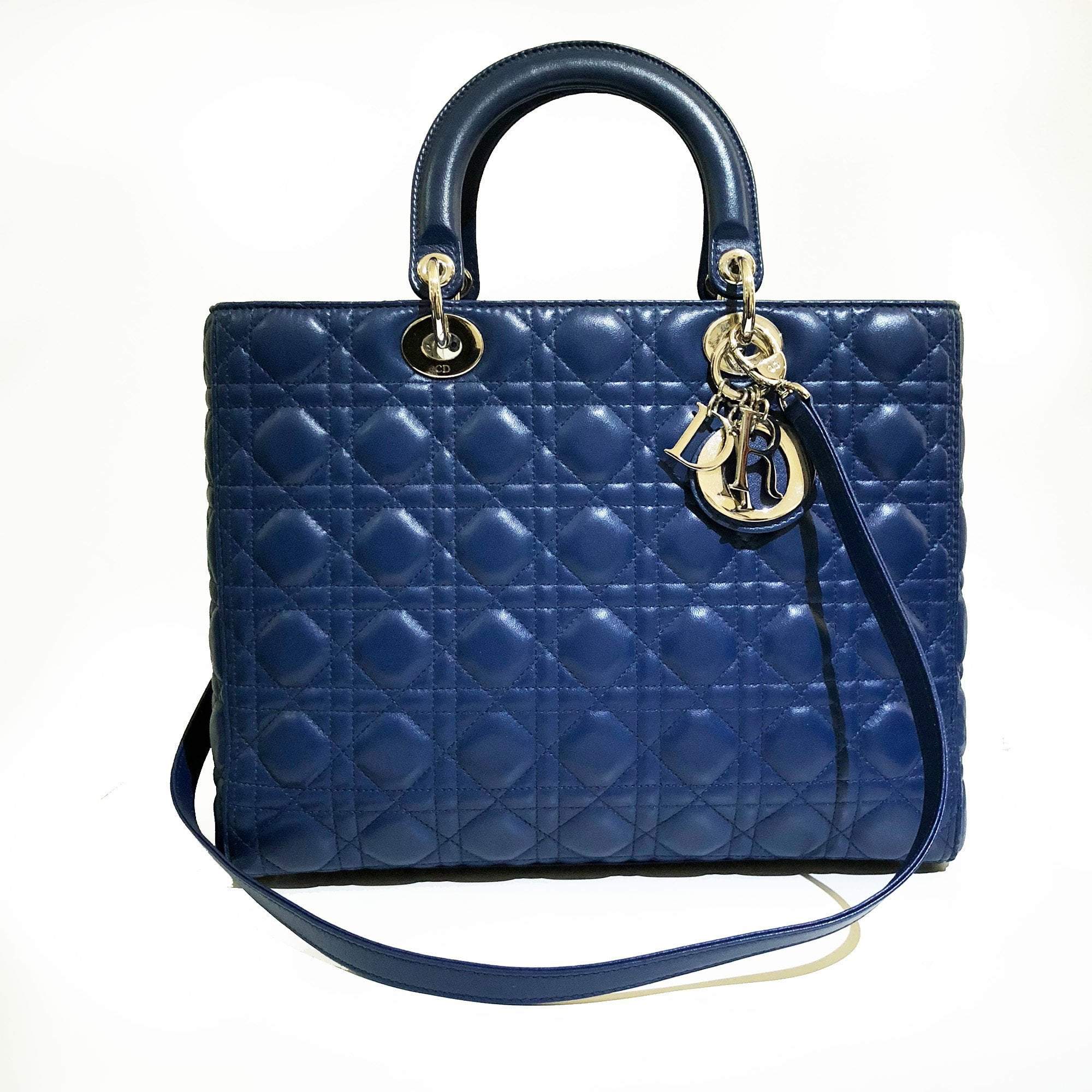 Christian Dior Blue Cannage Leather Lady Dior Tote Bag ...