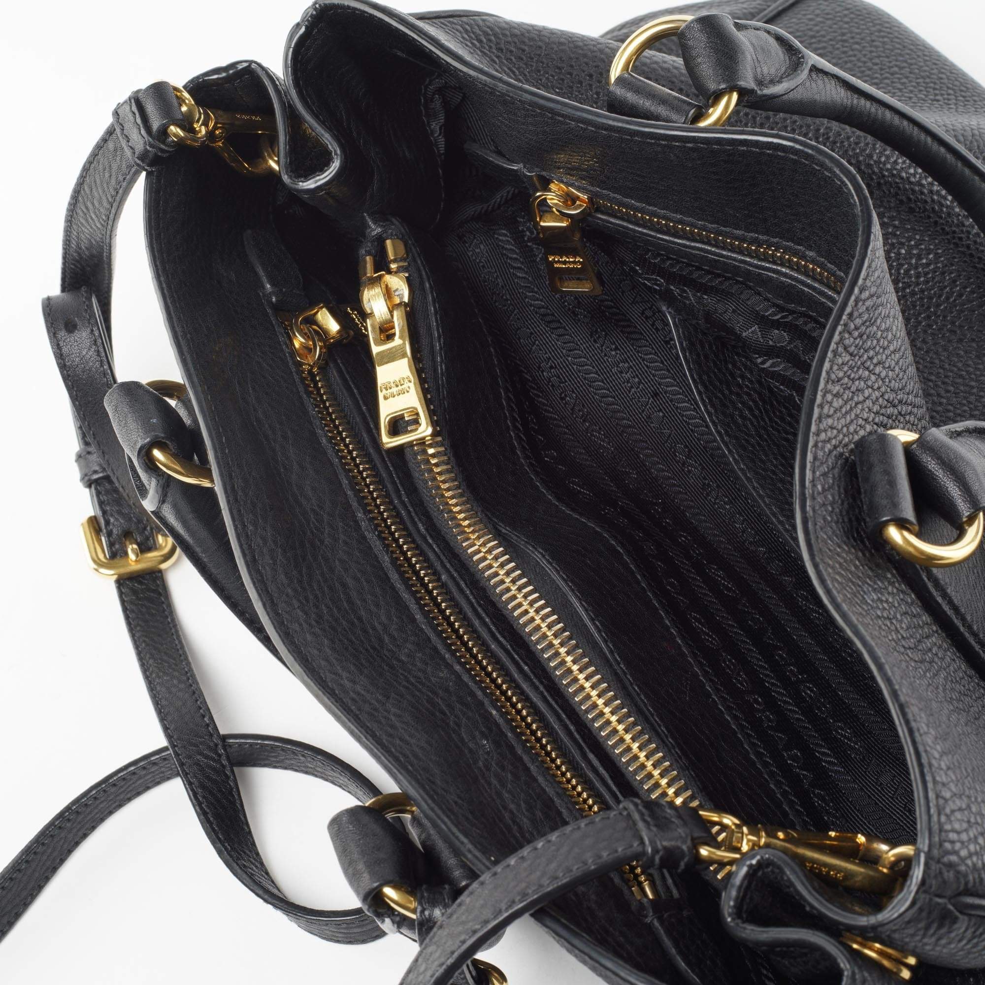 Prada Black Pebbled Leather Vitello Daino Tote Bag – Garderobe