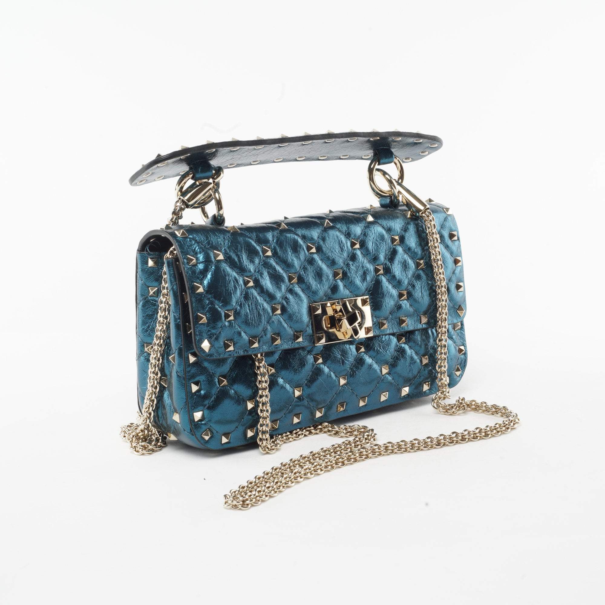 Valentino Rockstud Spike Small Quilted Metallic Leather Crossbody Bag ...