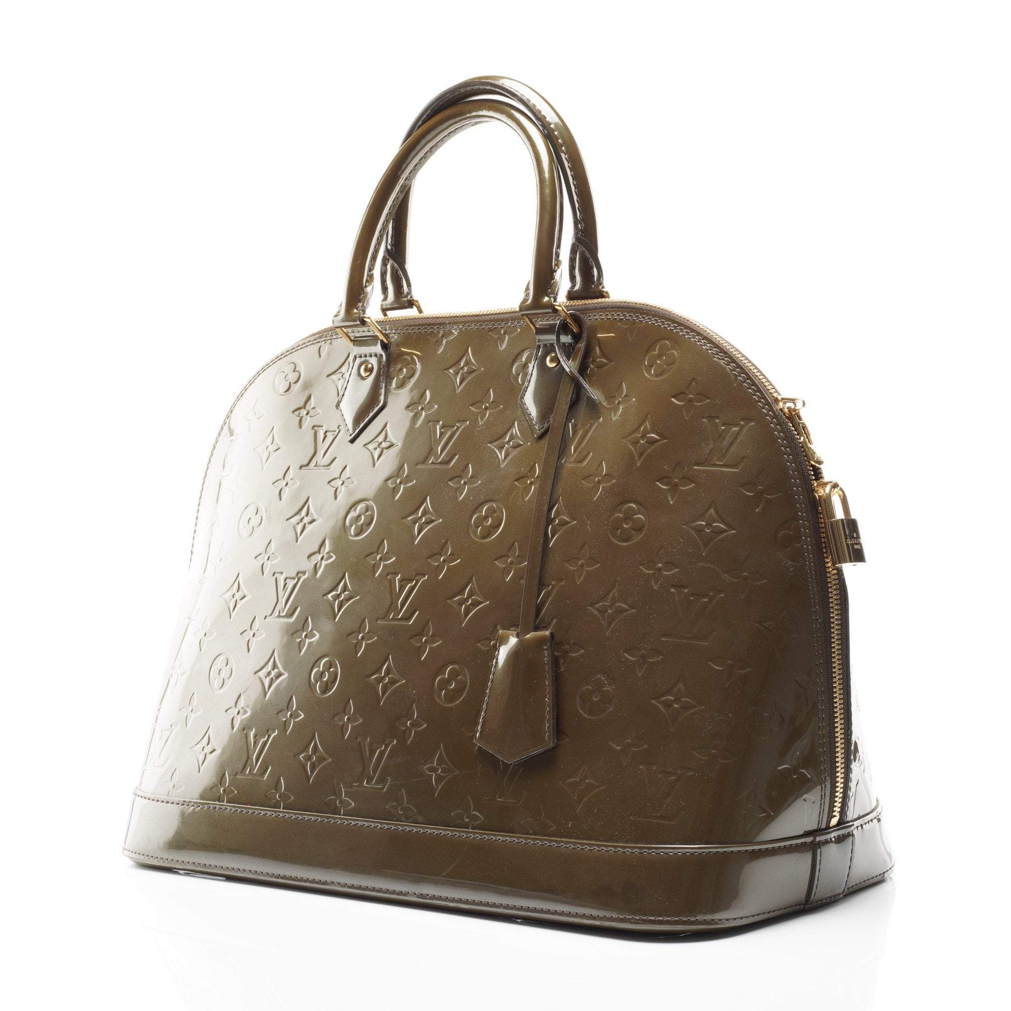 Louis Vuitton Alma Olive Monogram Vernis Top Handle Bag – Garderobe