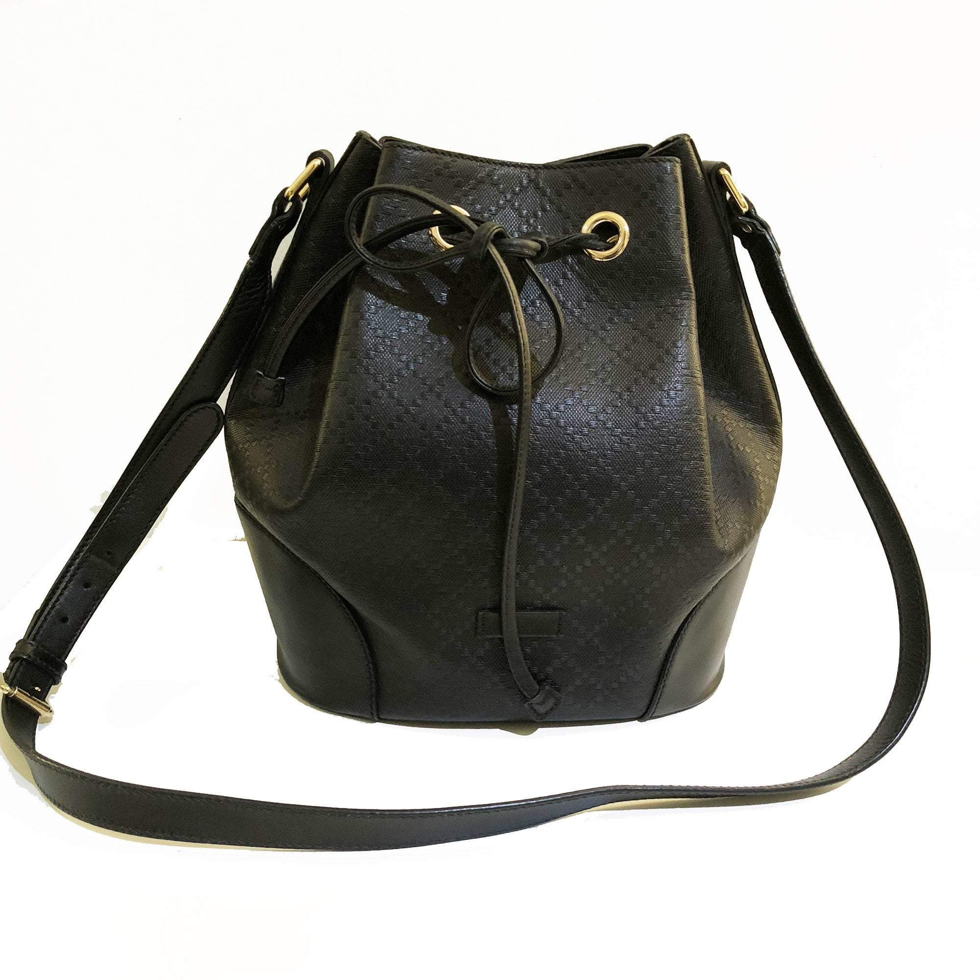 Gucci Bright Diamante Black Medium Leather Bucket Bag – Garderobe