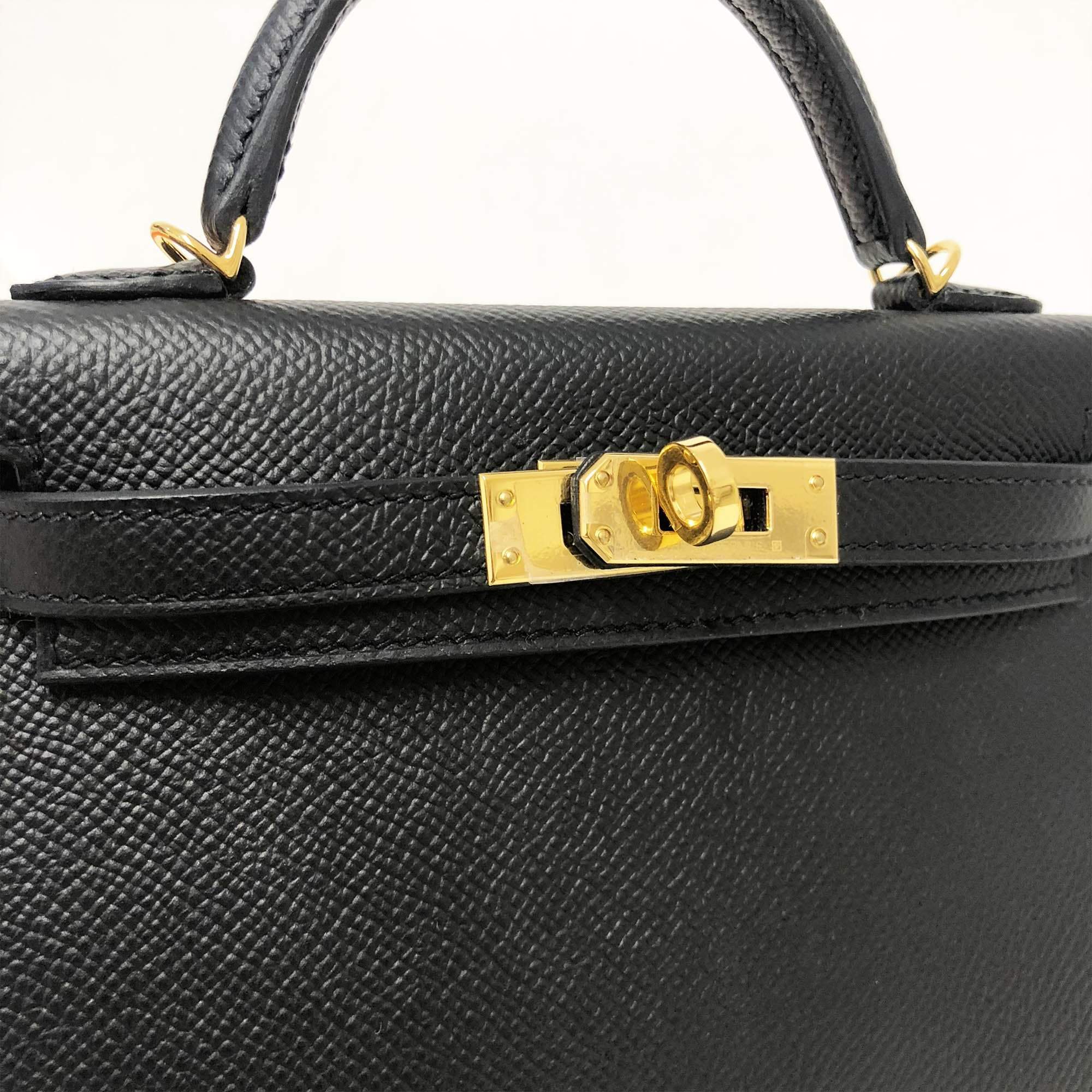  Hermes  Noir Epsom Leather Mini  Kelly II Bag  with Gold 