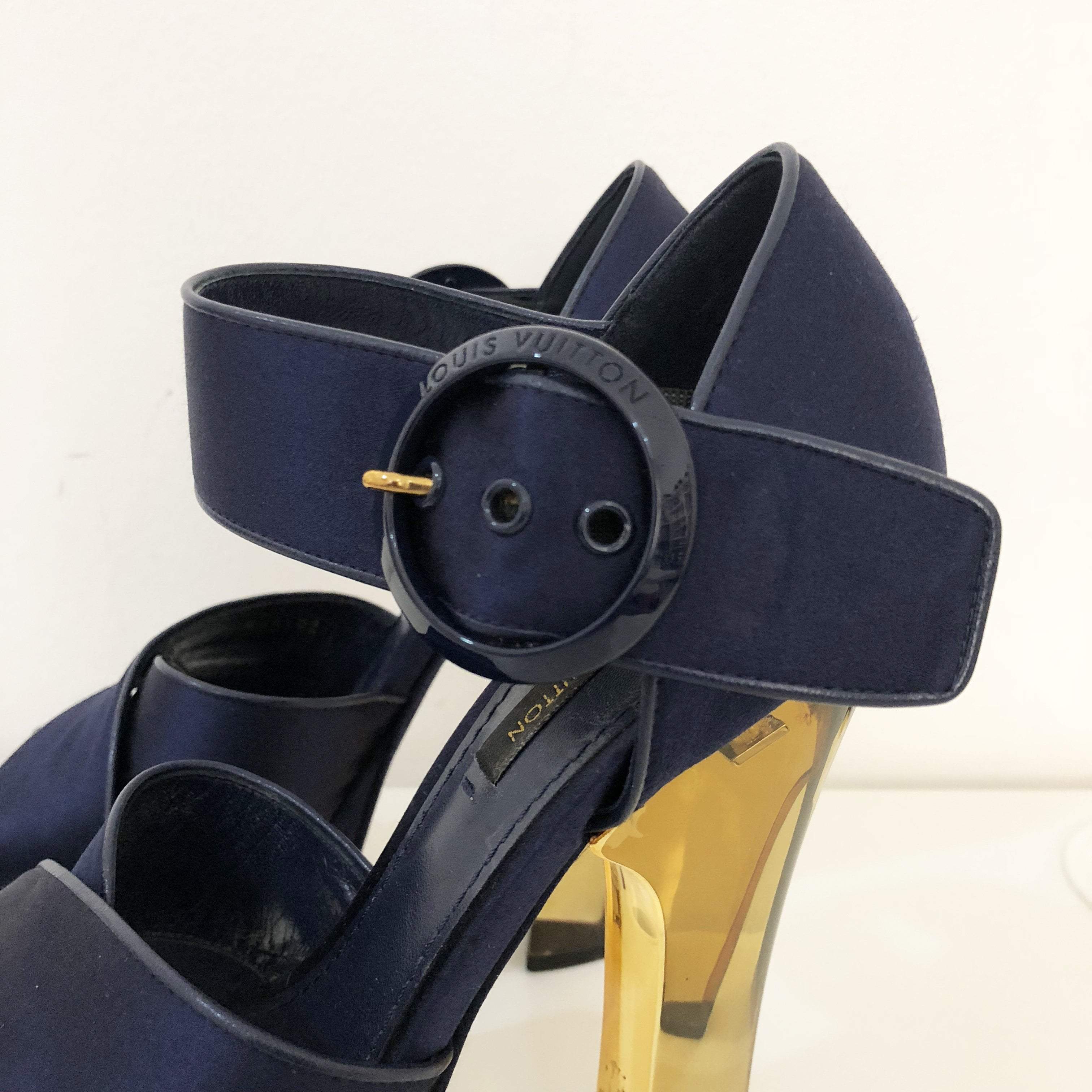 Louis Vuitton Florida Plexiglass Heel Satin Platform Sandals – Garderobe