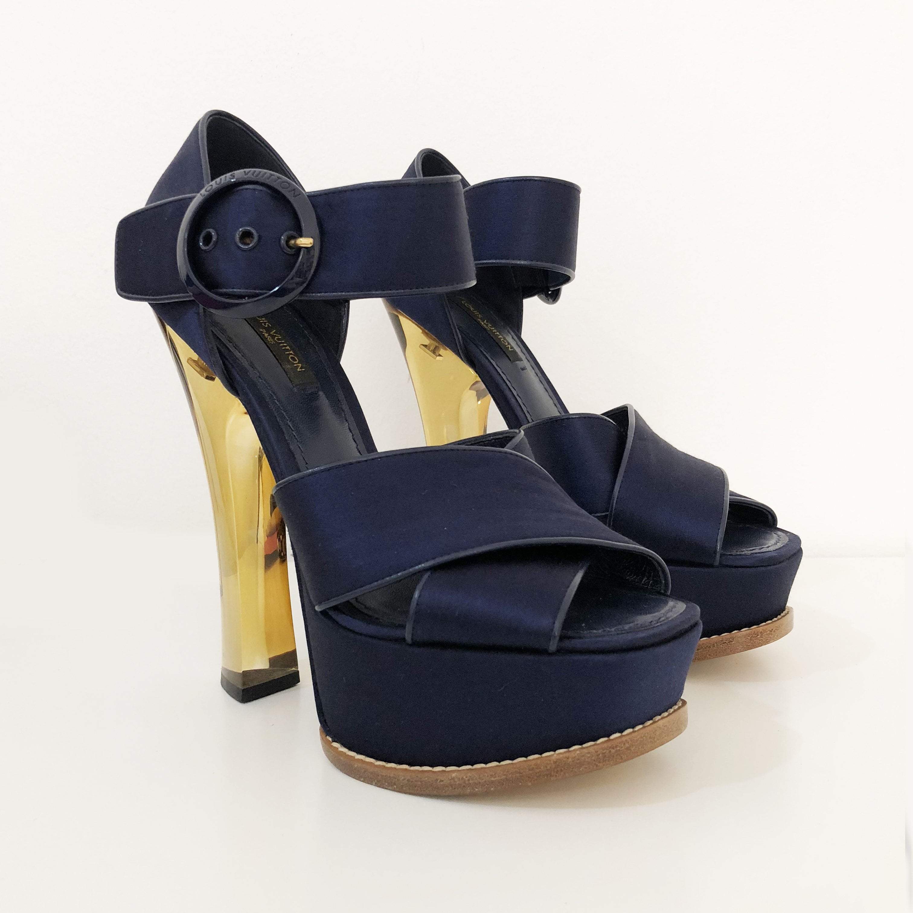 Louis Vuitton Florida Plexiglass Heel Satin Platform Sandals – Garderobe