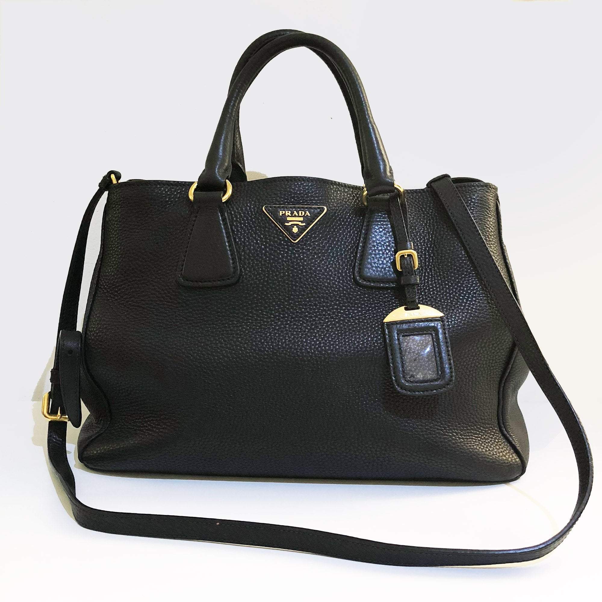 Prada Black Pebbled Leather Vitello Daino Tote Bag – Garderobe
