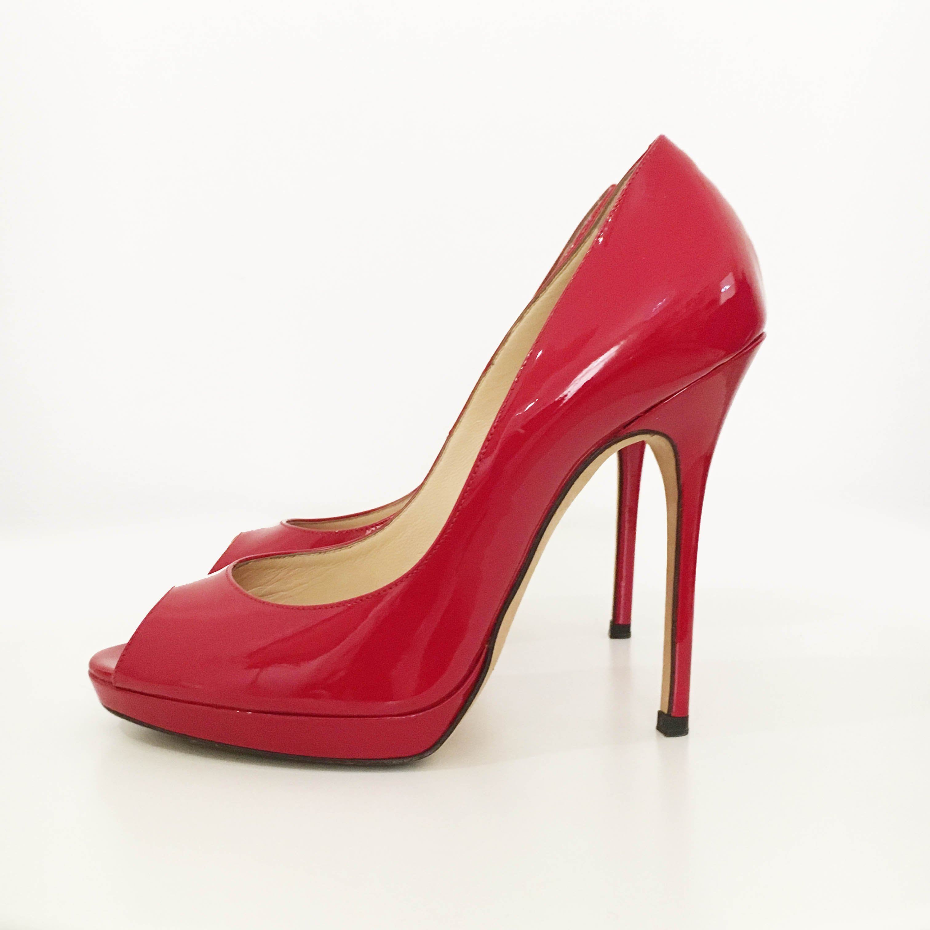 red jimmy choo peep toe pumps