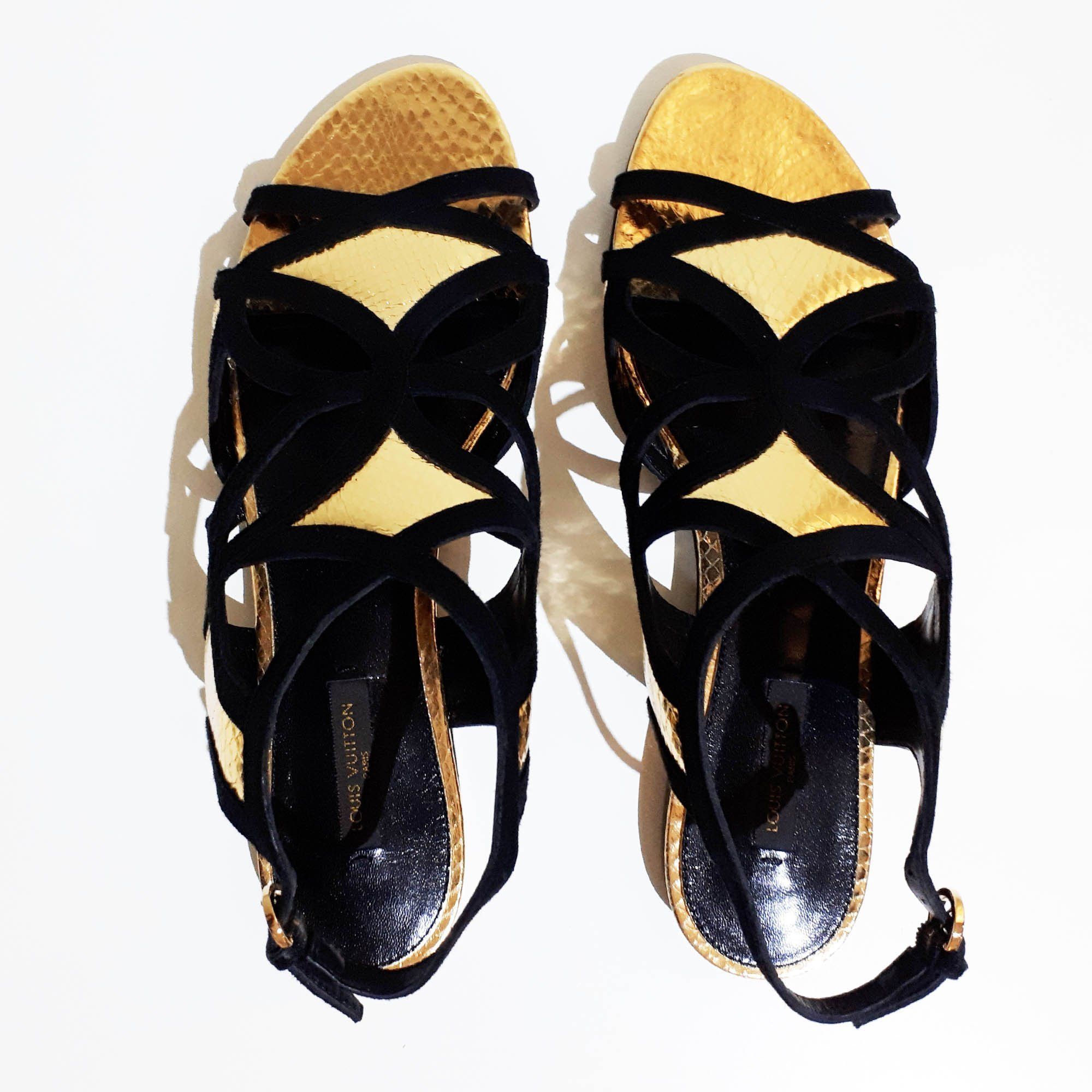 Louis Vuitton Gold and Black Gladiator Sandal – Garderobe