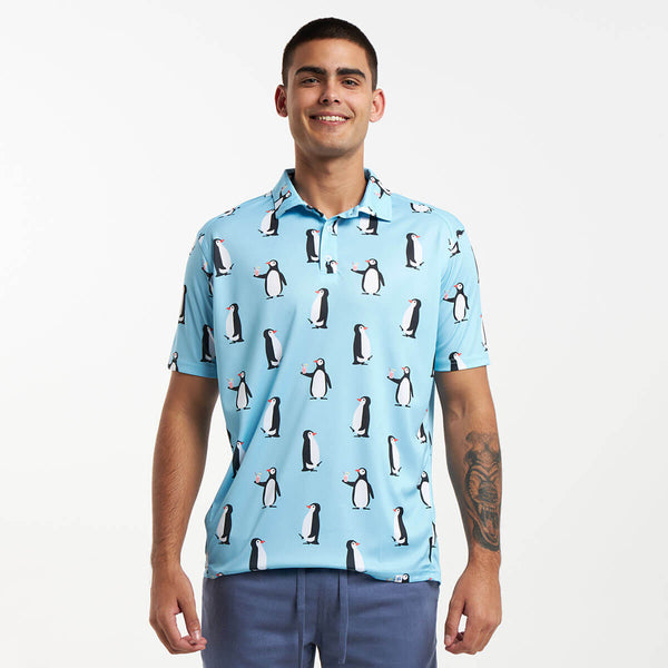 Golf Shirt - Penguins | Baby Blue