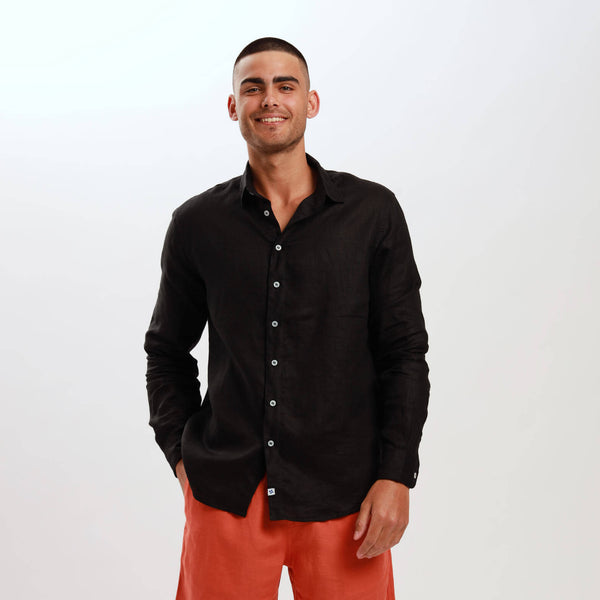 Long Sleeve Linen Shirt | Black